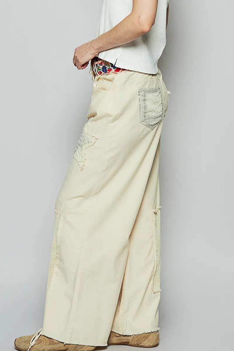 POL Raw Hem Star Patch Wide leg Pants - Trendsi - Flyclothing LLC