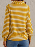 Striped Johnny Collar Long Sleeve T-Shirt - Trendsi - Flyclothing LLC