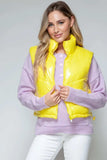 Snobbish Zip Up Turtleneck Shiny Quilted Vest - Trendsi - Flyclothing LLC