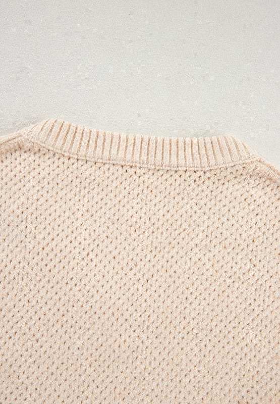 V-Neck Dropped Shoulder Long Sleeve Sweater - Trendsi - Flyclothing LLC