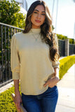 Textured Mock Neck Three-Quarter Sleeve Top - Trendsi - Flyclothing LLC