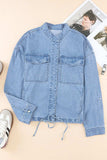 Drawstring Snap Down Denim Jacket with Chest Pockets - Trendsi - Flyclothing LLC