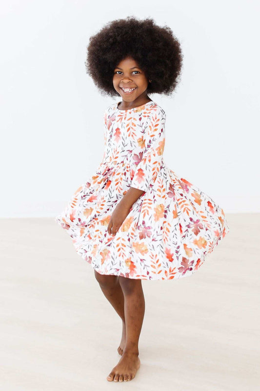 Falling Leaves 3/4 Sleeve Pocket Twirl Dress - Mila & Rose ® - Flyclothing LLC