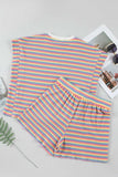 Striped Round Neck Top and Shorts Set - Trendsi - Flyclothing LLC