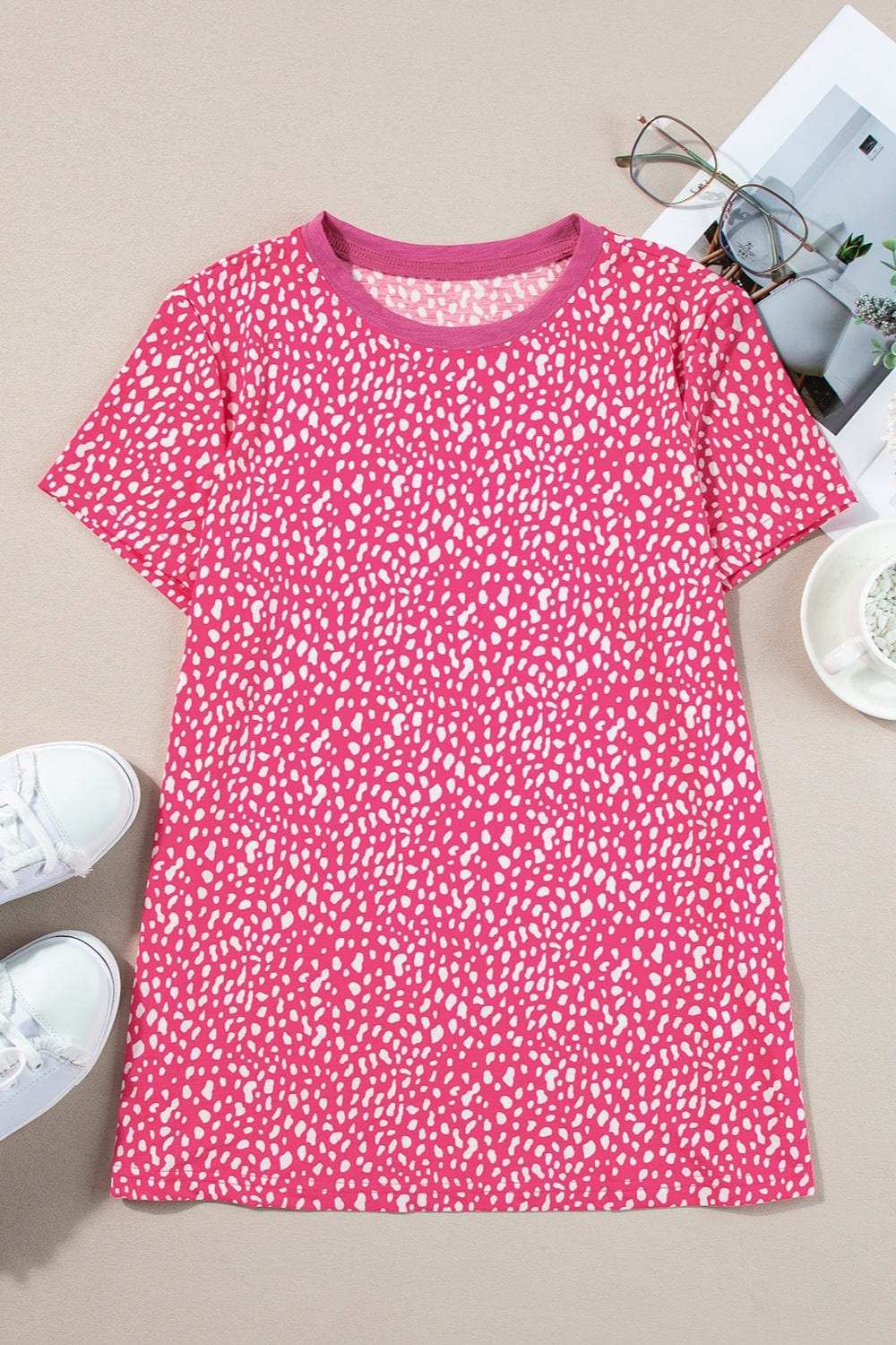 Animal Print Round Neck Short Sleeve T-Shirt - Trendsi - Flyclothing LLC