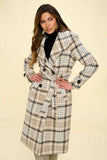 Coalition LA Double-Breasted Plaid Coat with Belt - Trendsi - Flyclothing LLC