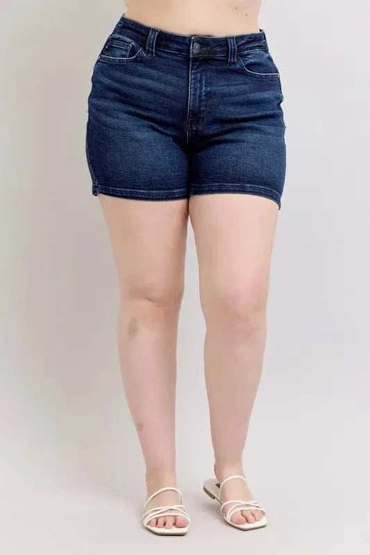Judy Blue Full Size High Waist Back Flap Pocket Denim Shorts Plus Size - Trendsi - Flyclothing LLC