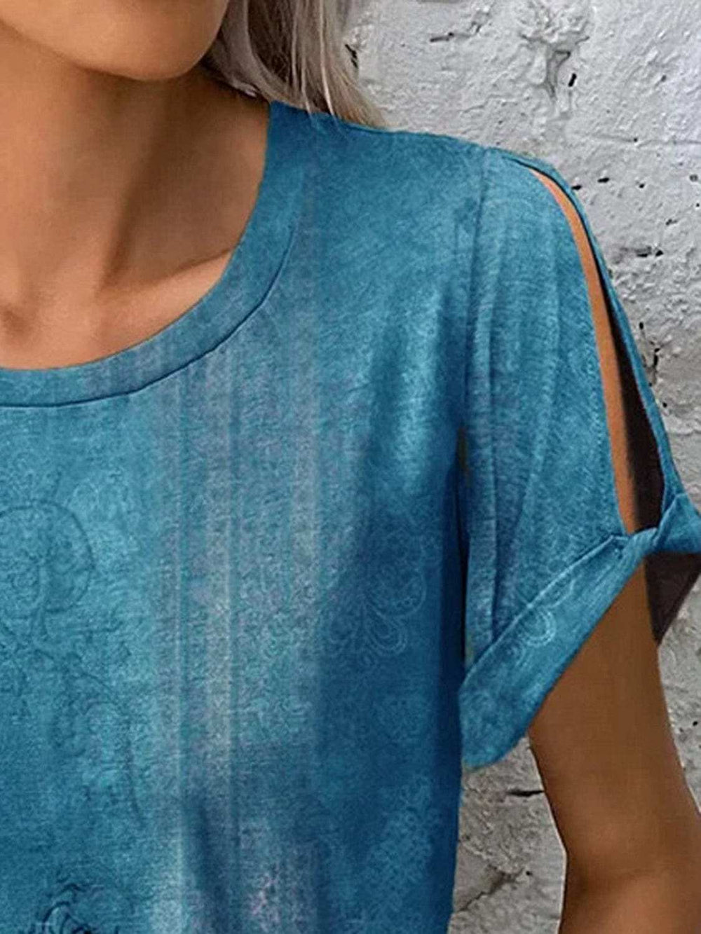 Printed Round Neck Short Sleeve T-Shirt - Trendsi - Flyclothing LLC