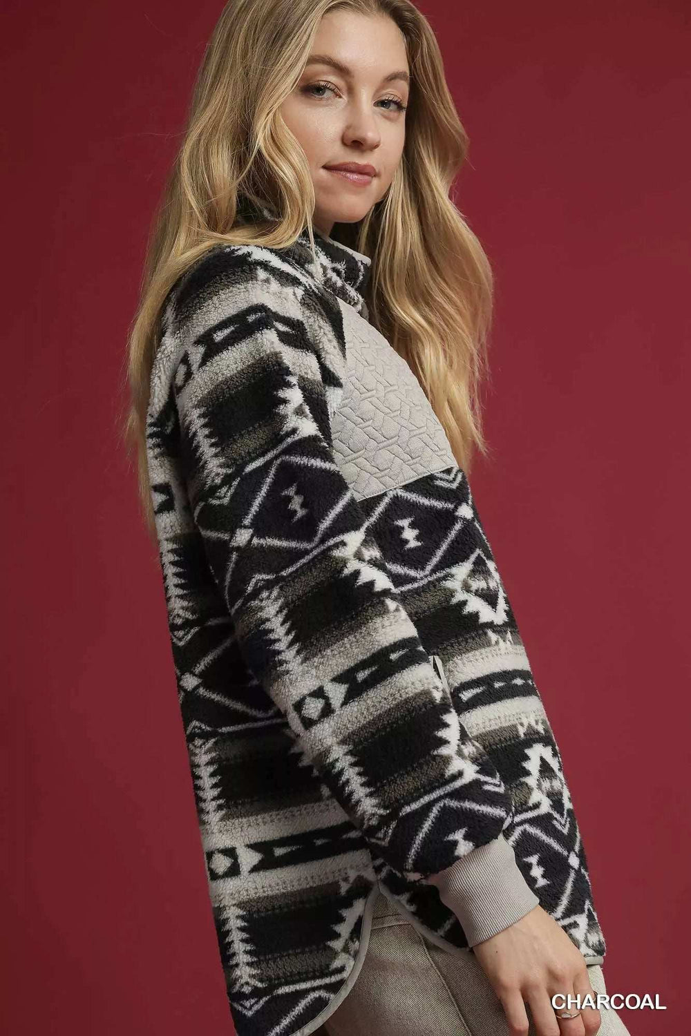 Umgee Aztec Print Sherpa Pullover - Trendsi - Flyclothing LLC