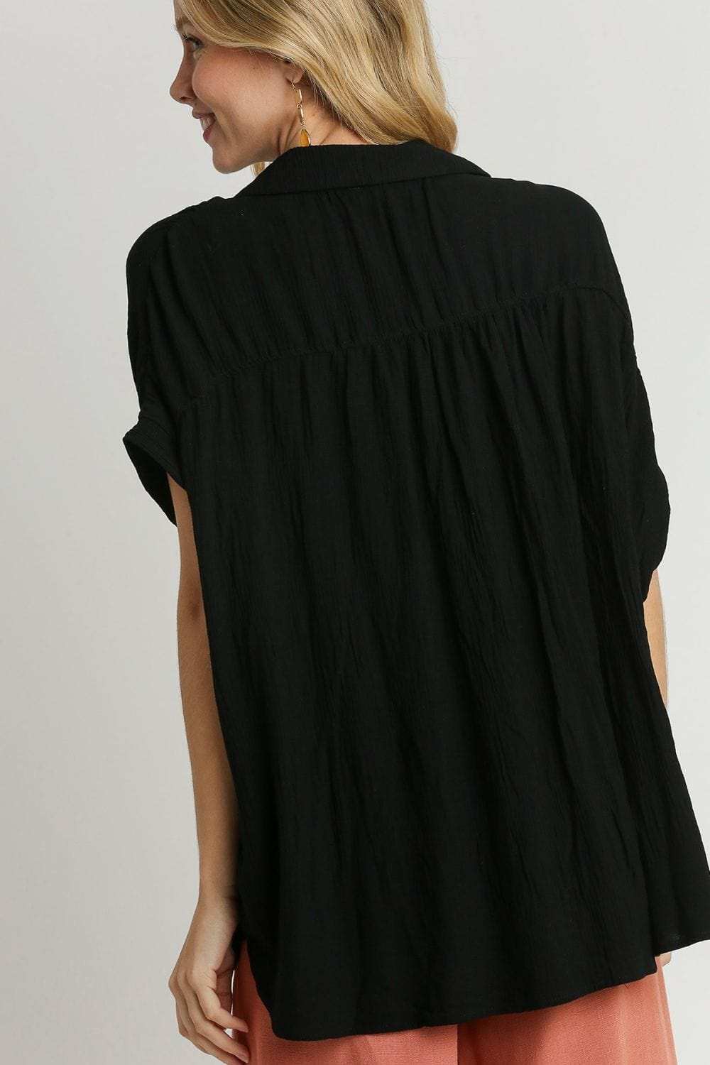 Umgee Full Size Textured Button Down Short Sleeve Shirt Plus Size - Trendsi - Flyclothing LLC