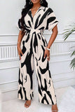 Printed V-Neck Short Sleeve Wide Leg Jumpsuit - Trendsi - Flyclothing LLC