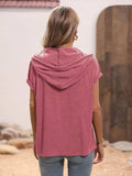 Half Button Hooded Short Sleeve Blouse - Trendsi - Flyclothing LLC