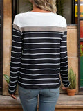 Striped Round Neck Long Sleeve T-Shirt - Trendsi - Flyclothing LLC