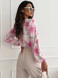 Floral V-Neck Long Sleeve Blouse - Trendsi - Flyclothing LLC