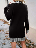Striped Mock Neck Long Sleeve Sweater Dress - Trendsi - Flyclothing LLC