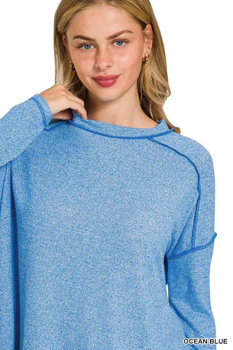 Zenana Full Size Melange Hacci Exposed Seam Hi-low Tee Plus Size - Trendsi - Flyclothing LLC