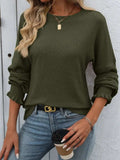 Ribbed Round Neck Long Sleeve T-Shirt - Trendsi - Flyclothing LLC