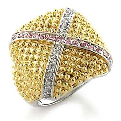8X144 - Gold+Rhodium Brass Ring with AAA Grade CZ in Rose - Alamode - Flyclothing LLC