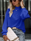 Smocked Frill Mock Neck Long Sleeve Blouse - Trendsi - Flyclothing LLC