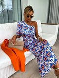 Slit Printed Single Shoulder Midi Dress - Trendsi - Flyclothing LLC