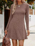 Ribbed Knit Long Sleeve A-Line Dress - Trendsi - Flyclothing LLC