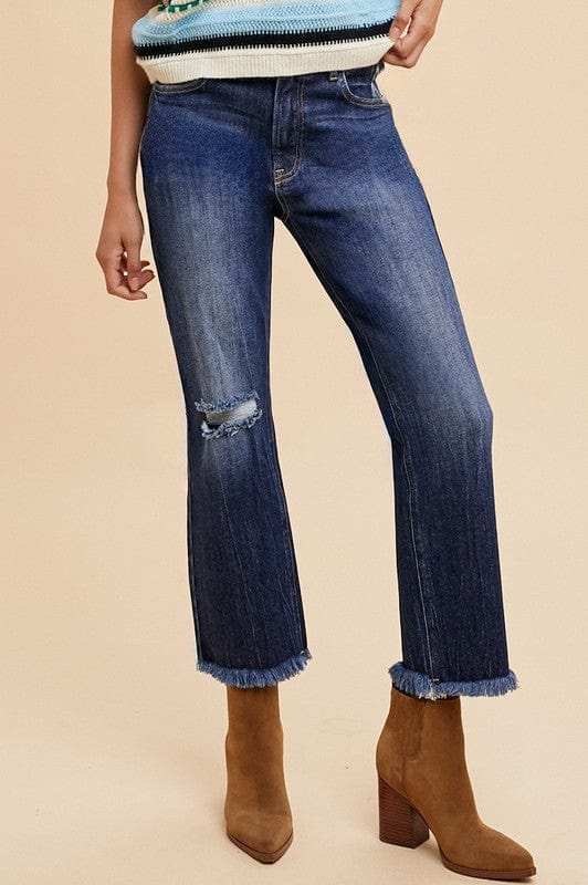 Annie Wear Distressed Raw Hem Straight Leg Cropped Jeans - Trendsi - Flyclothing LLC