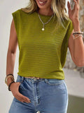 Textured Round Neck Casual Ribbed Top - Trendsi - Flyclothing LLC