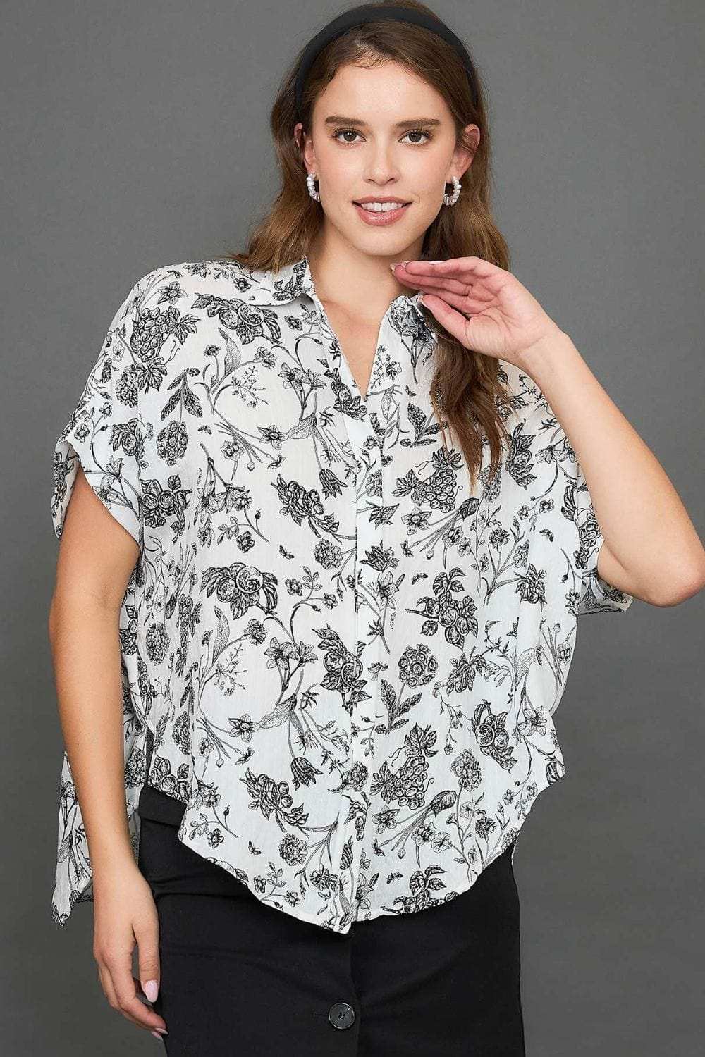 Umgee Full Size Two Tone Floral Print Top Plus Size - Trendsi - Flyclothing LLC