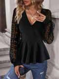 Peplum Surplice Long Sleeve Blouse - Trendsi - Flyclothing LLC