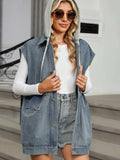Removable Hood Button Up Cap Sleeve Denim Jacket - Trendsi - Flyclothing LLC