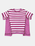 Full Size Contrast Stitching Striped Round Neck T-Shirt - Trendsi - Flyclothing LLC