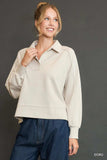 Umgee Collared Neck Long Sleeve Top with Raw Hem Detail - Trendsi - Flyclothing LLC