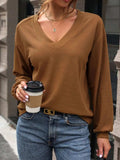 Perfee V-Neck Long Sleeve Top - Trendsi - Flyclothing LLC