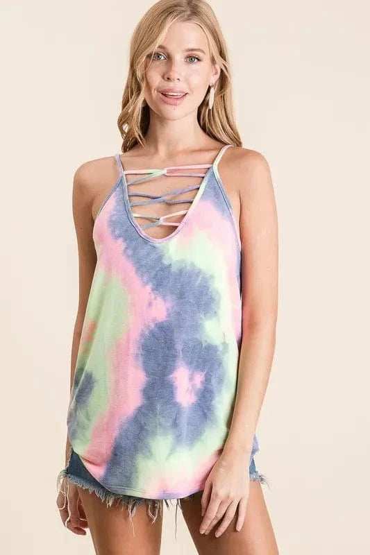 BiBi Tie Dye Terry Camisole with Caged Neck - Trendsi - Flyclothing LLC