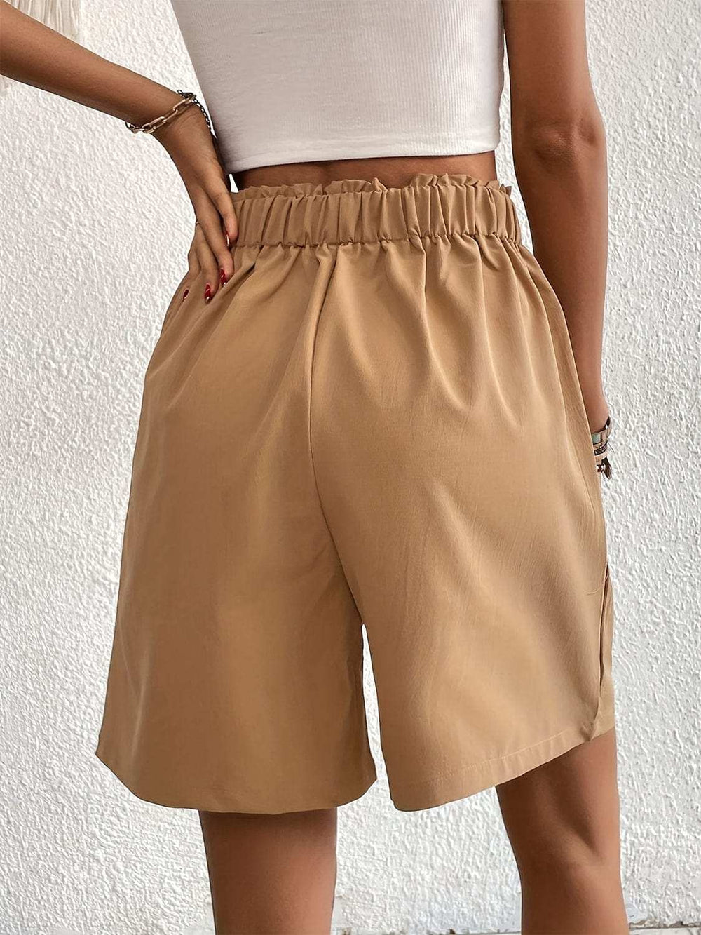 Pocketed Half Elastic Waist Shorts - Trendsi - Flyclothing LLC
