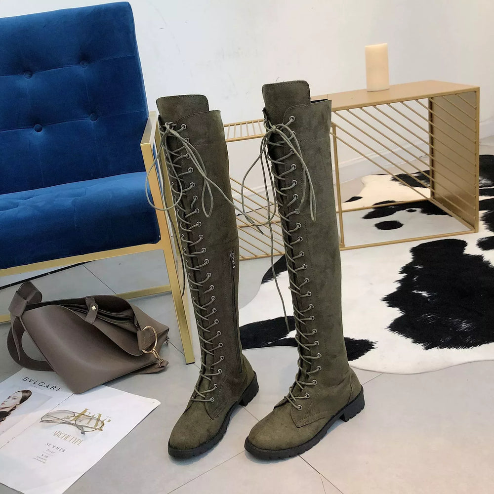 Lace-Up Over-the-Knee Boots - Trendsi - Flyclothing LLC
