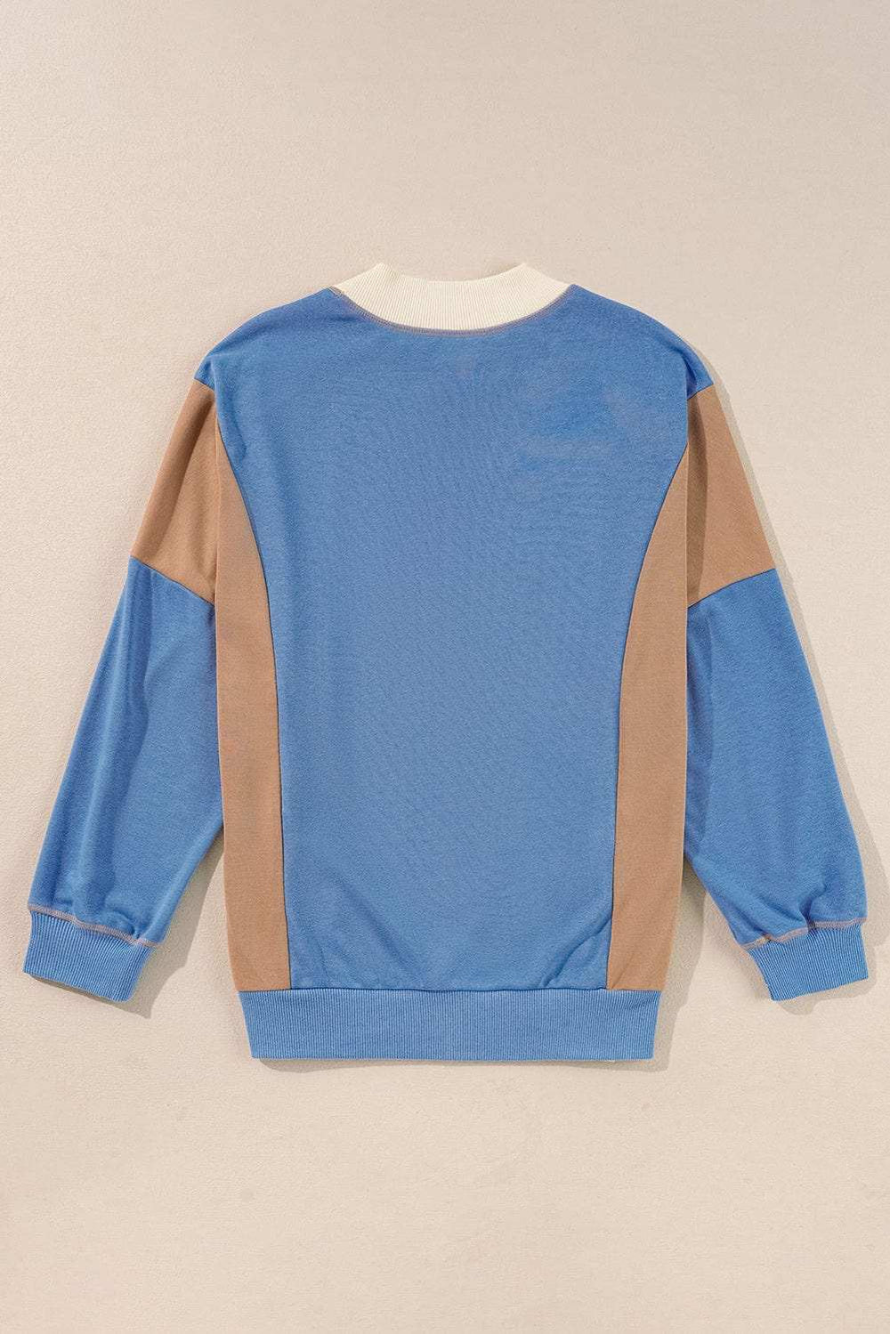 Slit Color Block Round Neck Long Sleeve Sweatshirt - Trendsi - Flyclothing LLC