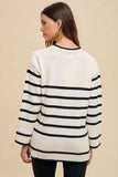 Annie Wear Side Slit Striped Round Neck Sweater - Trendsi - Flyclothing LLC