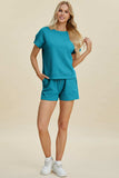 Double Take Full Size Texture Short Sleeve Top and Shorts Set - Trendsi - Flyclothing LLC