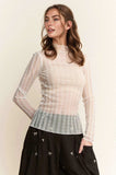 Davi & Dani Turtle Neck Lace Dotted Stretch Mesh Sheer Top - Trendsi - Flyclothing LLC