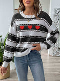 Heart Round Neck Long Sleeve Sweater - Trendsi - Flyclothing LLC