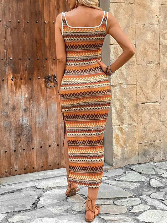 Perfee Side Slit Contrast Sleeveless Midi Tank Dress - Trendsi - Flyclothing LLC