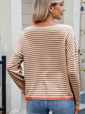 Striped Contrast Round Neck Long Sleeve Sweater - Trendsi - Flyclothing LLC
