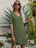 V-Neck Short Sleeve Mini Dress - Trendsi - Flyclothing LLC