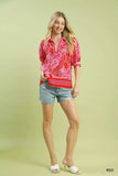 Umgee Tropical Print Puff Sleeve Blouse - Trendsi - Flyclothing LLC