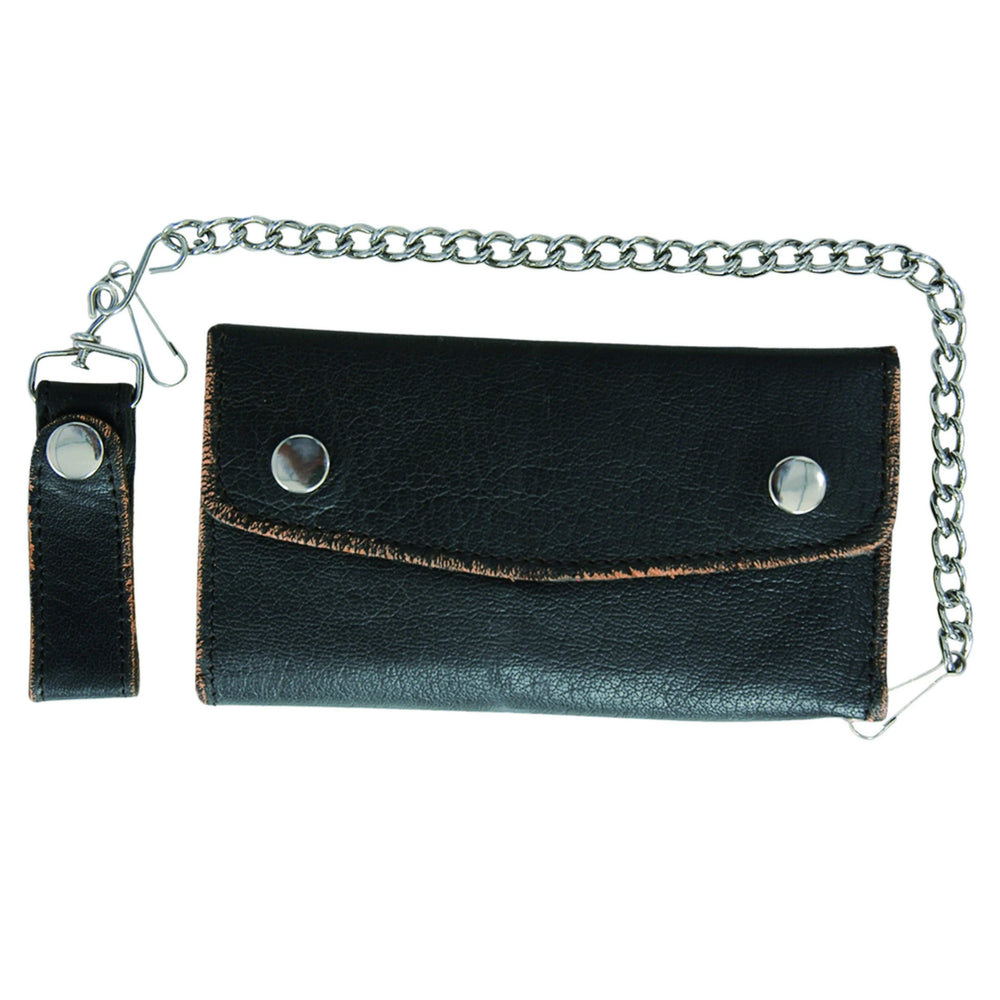 Black Trifold Long Chain Biker Leather Wallet - Unik Just for Bikers - Flyclothing LLC