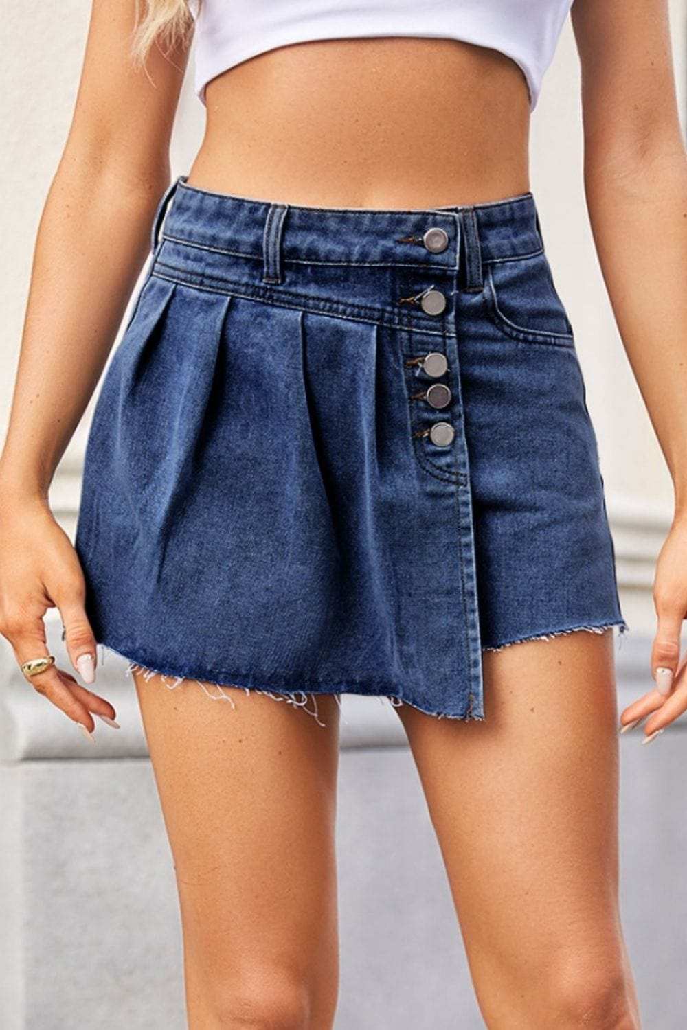 Raw Hem Denim skort - Trendsi - Flyclothing LLC