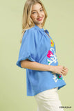 Umgee Embroidered Boho Puff Sleeve Blouse - Trendsi - Flyclothing LLC