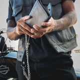 Black Trifold Leather Wallet - Unik Just for Bikers - Flyclothing LLC