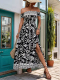 Slit Printed Off-Shoulder Dress - Trendsi - Flyclothing LLC